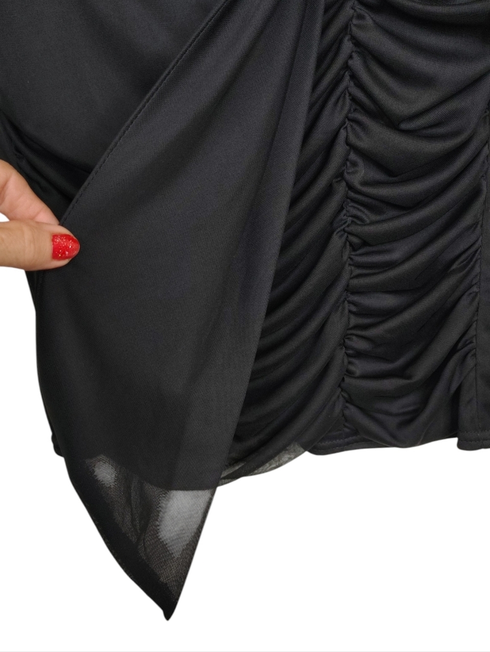 Metaphor Black Ruched Drape Top with Rhinestone Accent - Picture 6 of 14